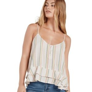Volcom Ivory Rainbow Stripe Island Crush Tiered Swing Adjustable Cami Tank Top
